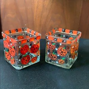 Jack O’ Lantern Pumpkins Candle Holders - Set of 2